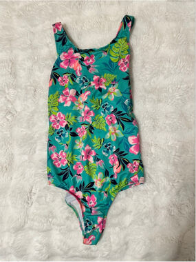 Girls Lands' End One Piece Swimsuit size 16 Plus Teal Pink Floral